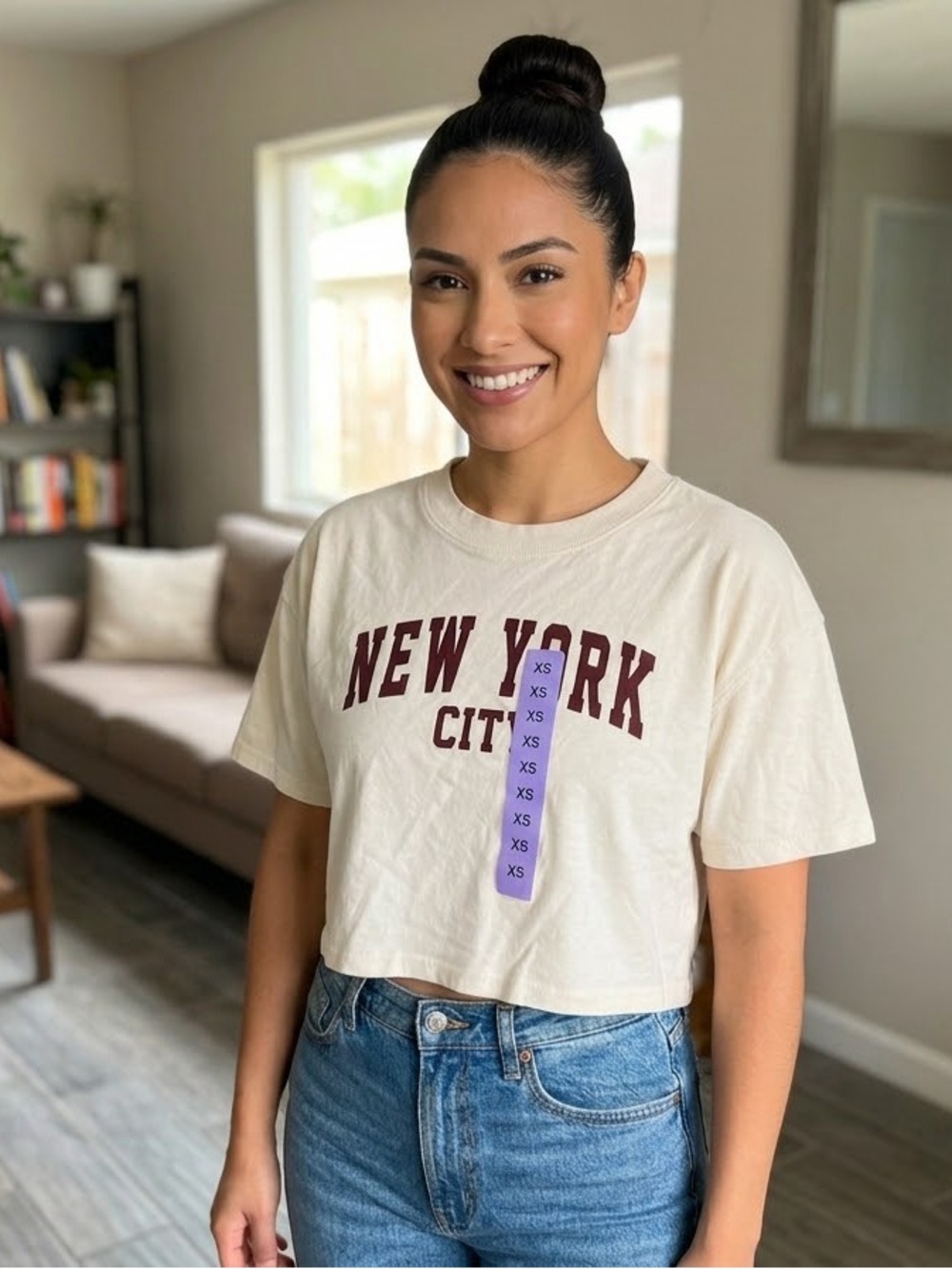 Aeropostale Cream Cropped Tee with Maroon NEW YORK CITY Print